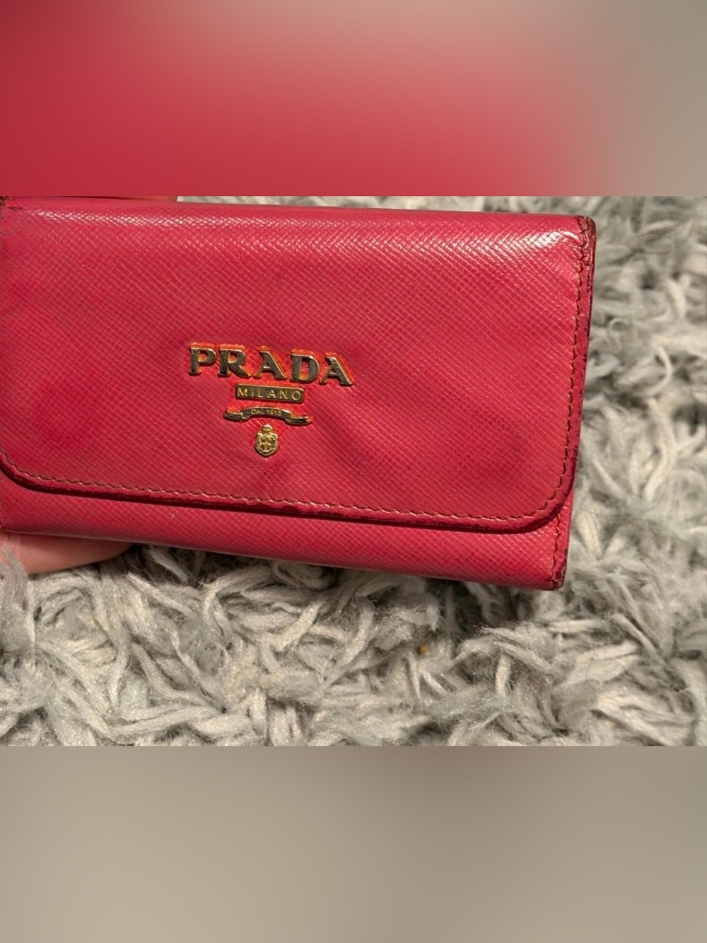 Prada Hot Pink Saffiano Leather Wallet with Gold Logo